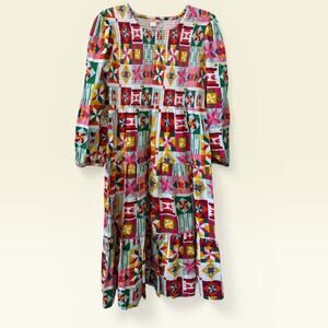 Briton Court Womens XS Naomi Maxi Colorful Dress Smocked Top